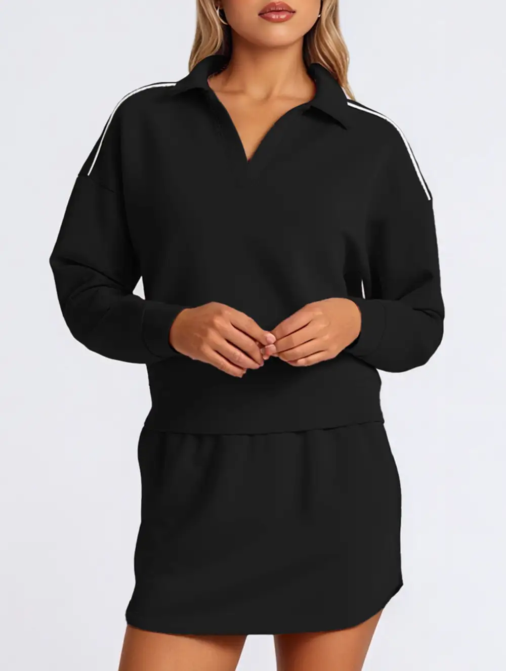 Sport Collar Top Skirt Set