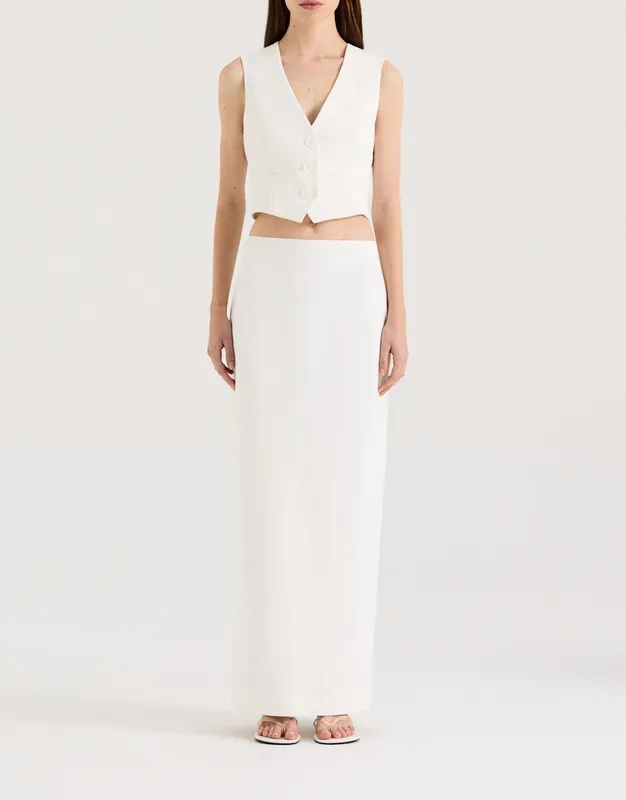 White Low-Rise Maxi Skirt