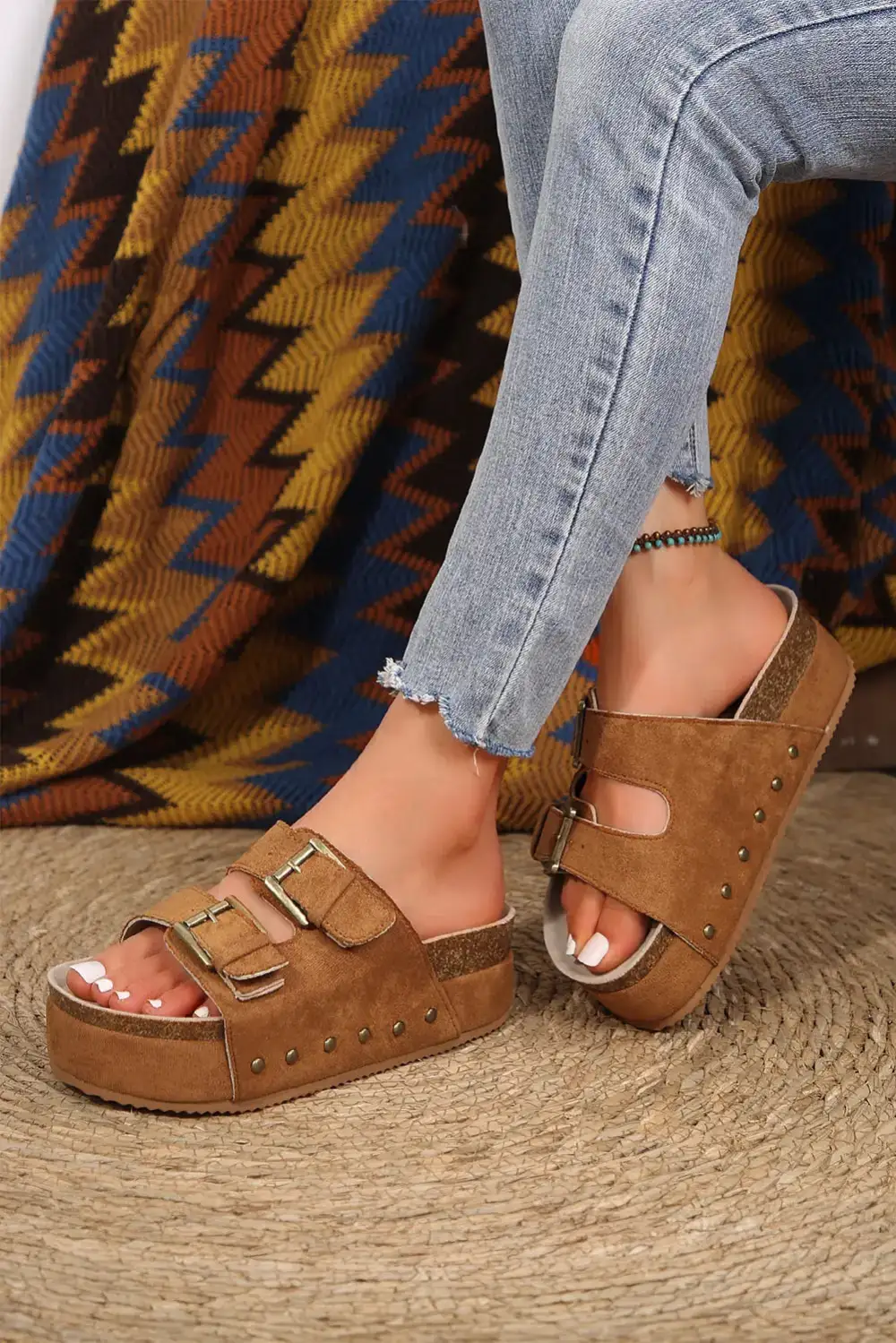 Cork Footbed Buckle Platform Sandals