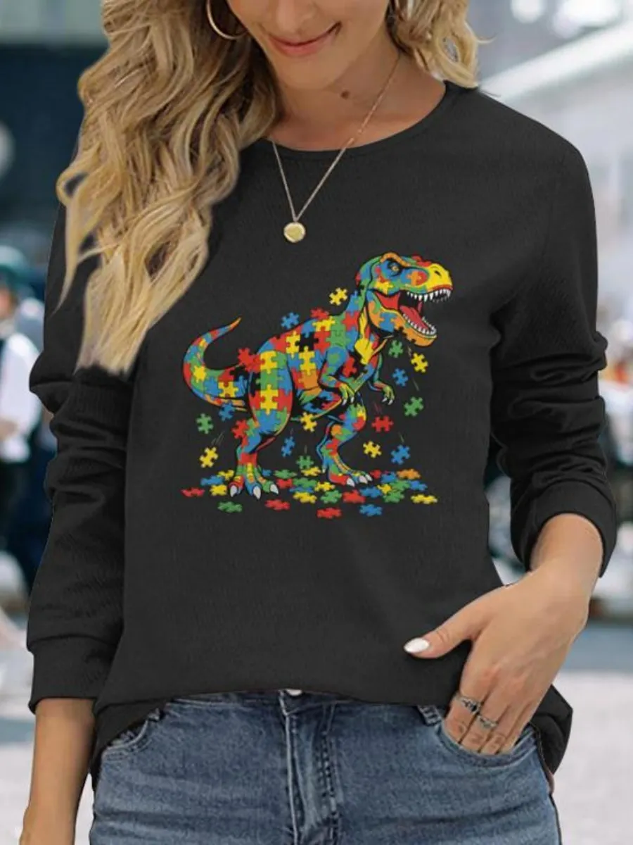 Colorful Puzzle T-Rex Printed T-Shirt