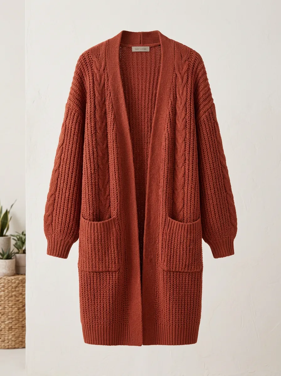 Women's Fall Cable Knit Open Long Cardigan