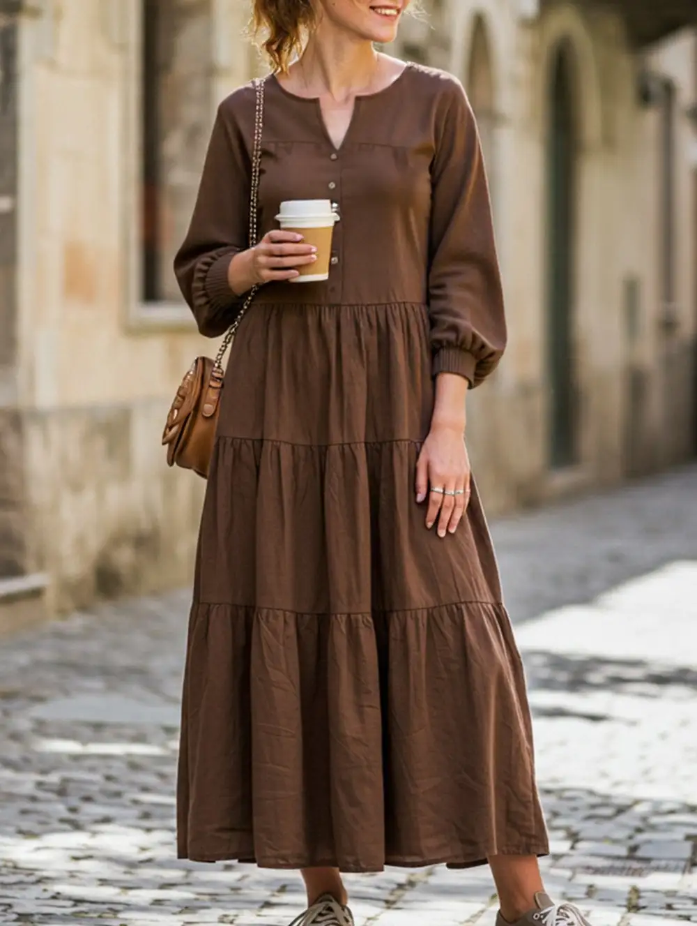 V-Neck Ruffled Loose Dress