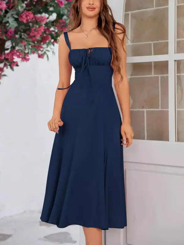 Textured Detail Tie Midi Dress