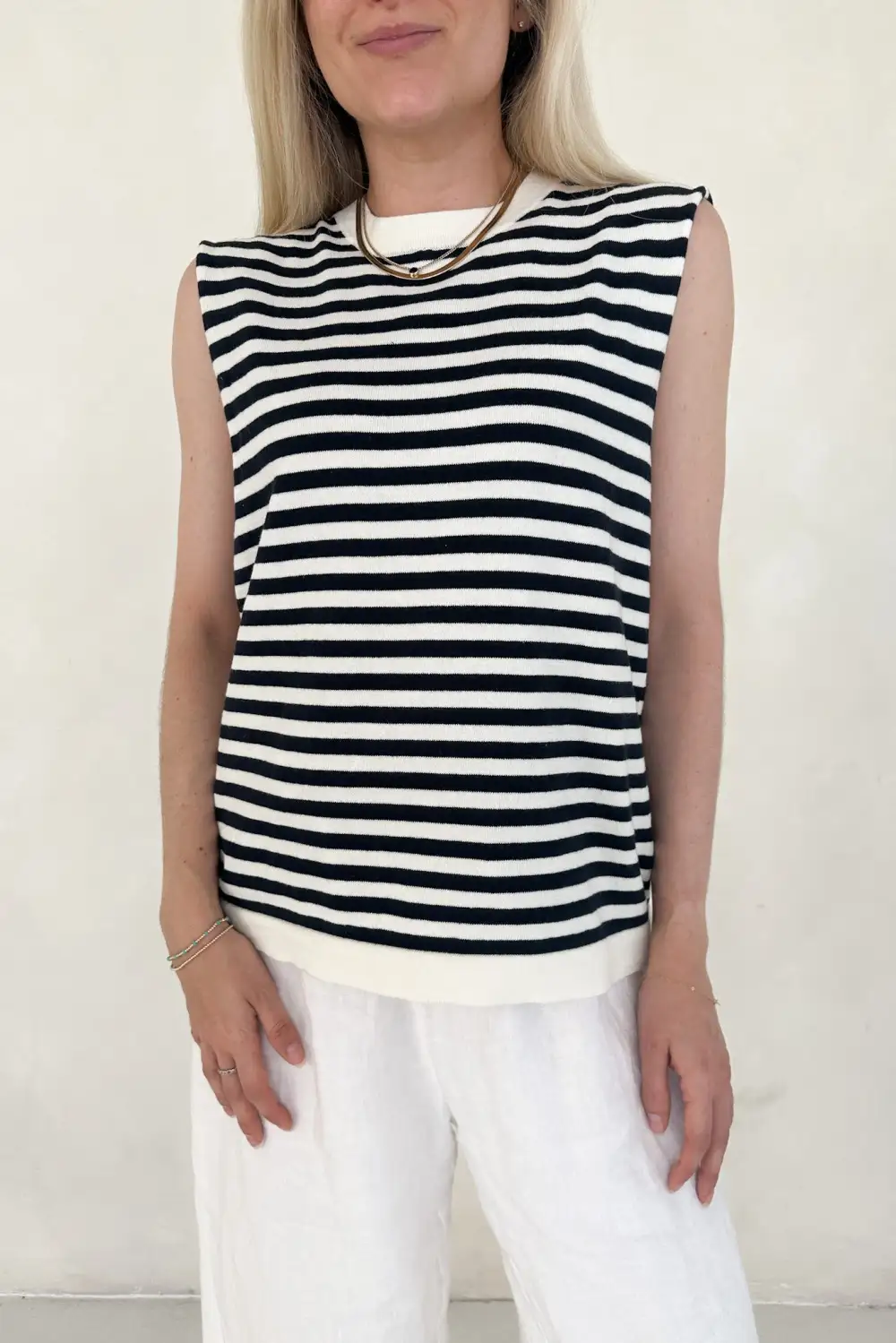 Polished Striped Sleeveless Top