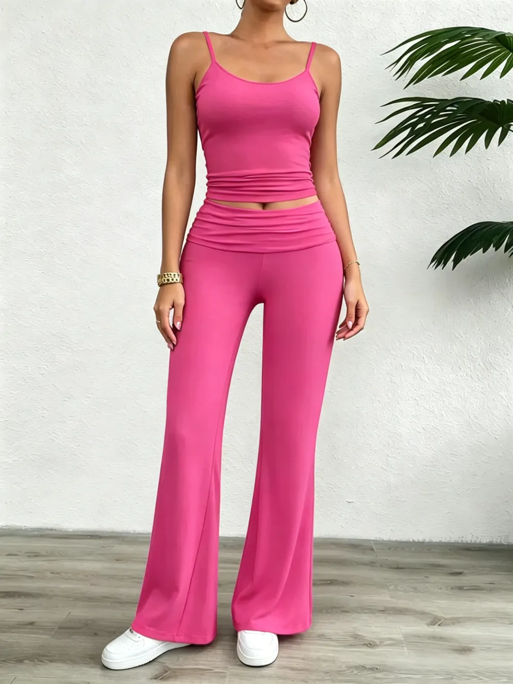 Women's two-piece set: strapless cropped top and trousers