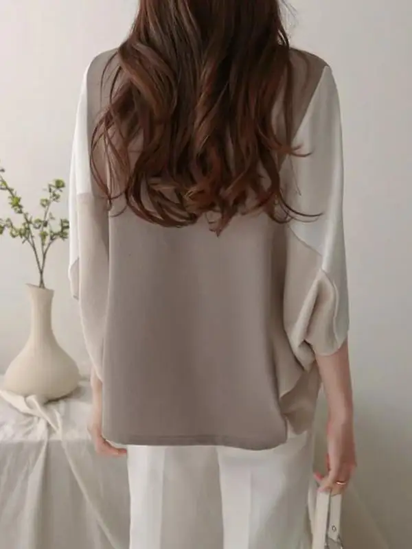 Batwing Sleeve Relaxed Contrast Panel Detail Round Neck T-Shirt