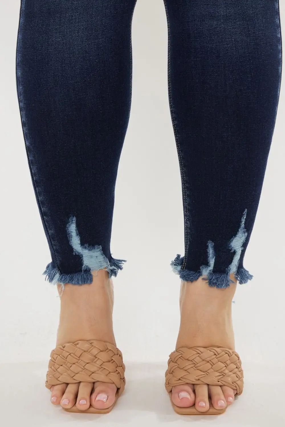 Tailored High Waist Raw Hem Denim Jeans