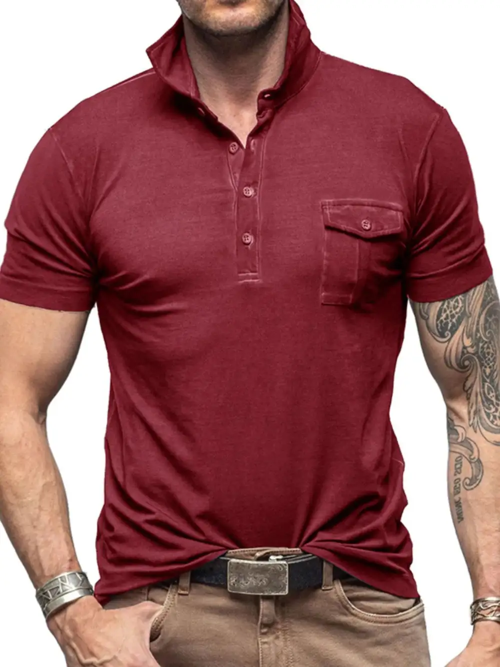 Stand-Collar Pocketed Polo Shirt