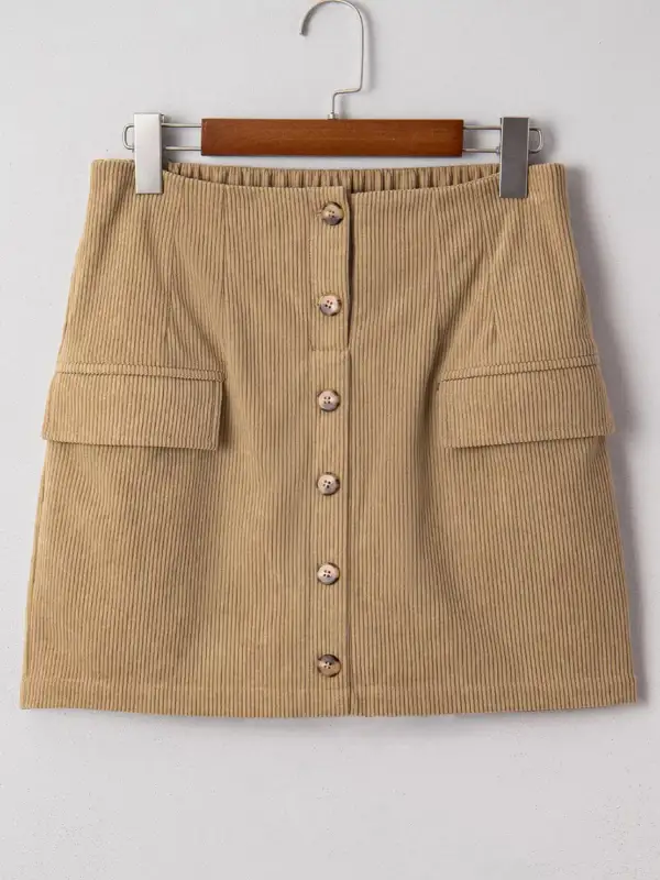 Corduroy Button Front Mini Skirt