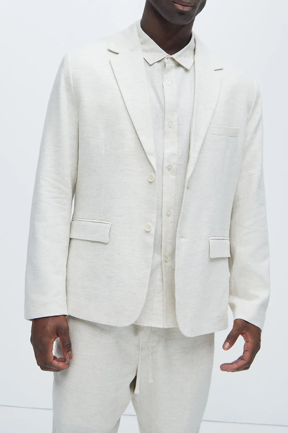 Slight Stretch Linen Suit Jacket - Black