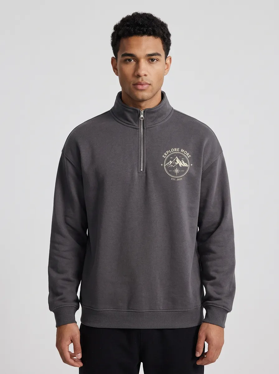 Men's Outdoor Explore Mountain Graphic Quarter-Zip-Neck Sweatshirt