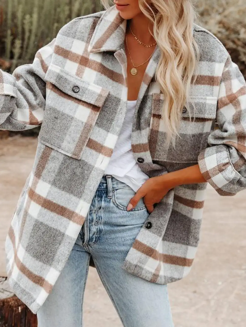 Loose Plaid Long-Sleeved Shirt