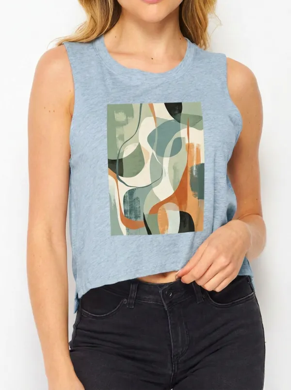 Women's Abstract Art Lover Sage Green Geometric Printed Tank Top