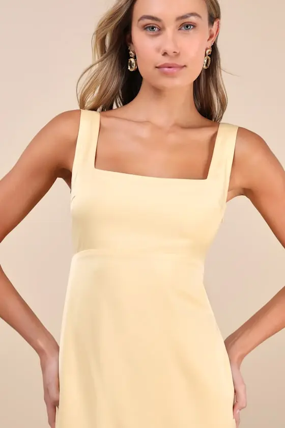 Truly the Cutest White Satin Square Neck Mini Dress