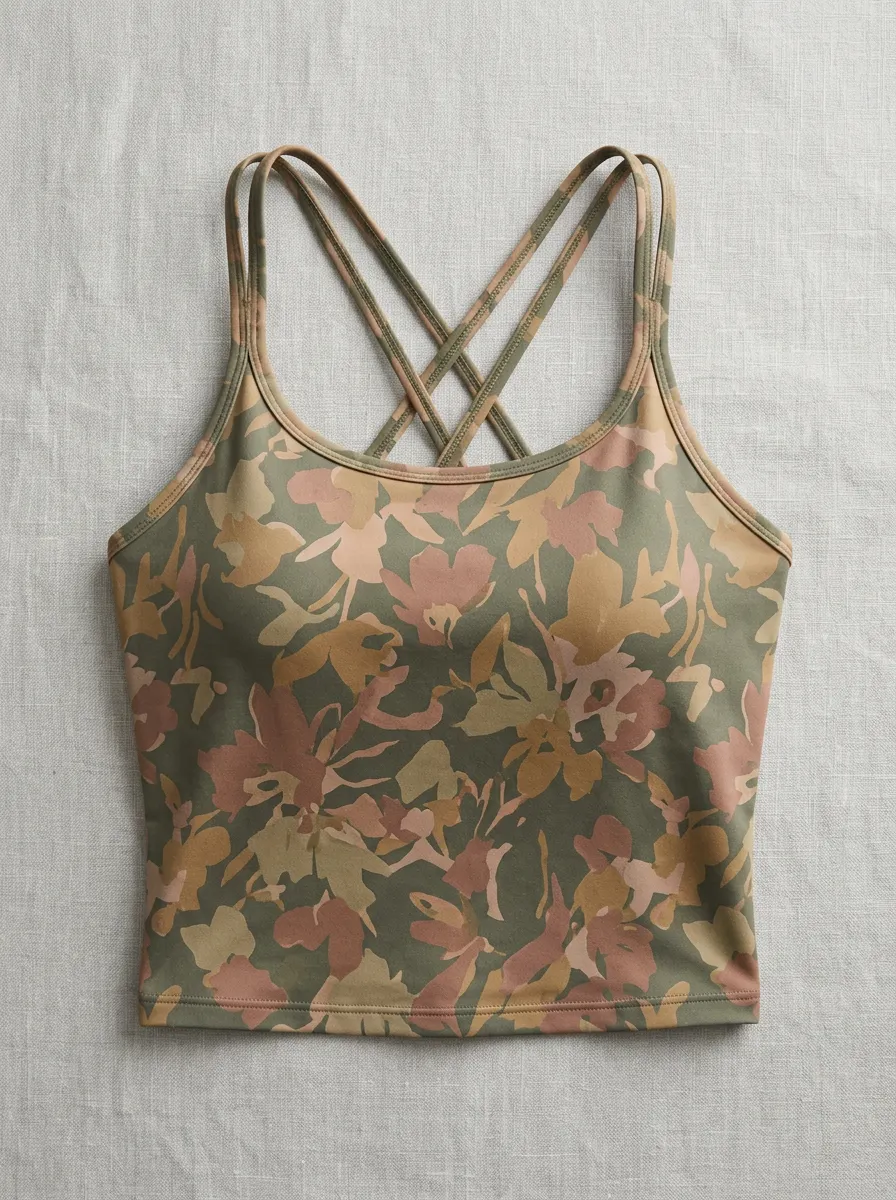 Women's Yoga Fitness Floral Camo Printed Crop Tank Top