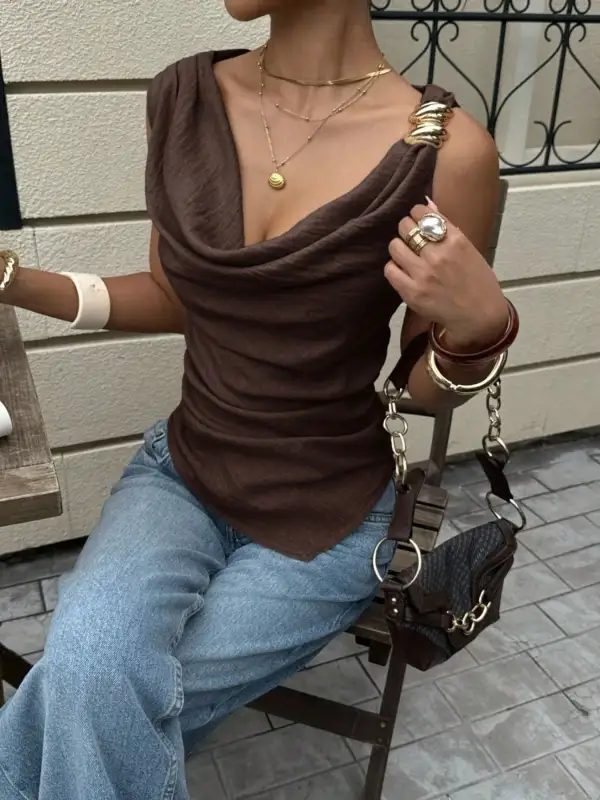 Chocolate Asymmetrical Cowl Neck