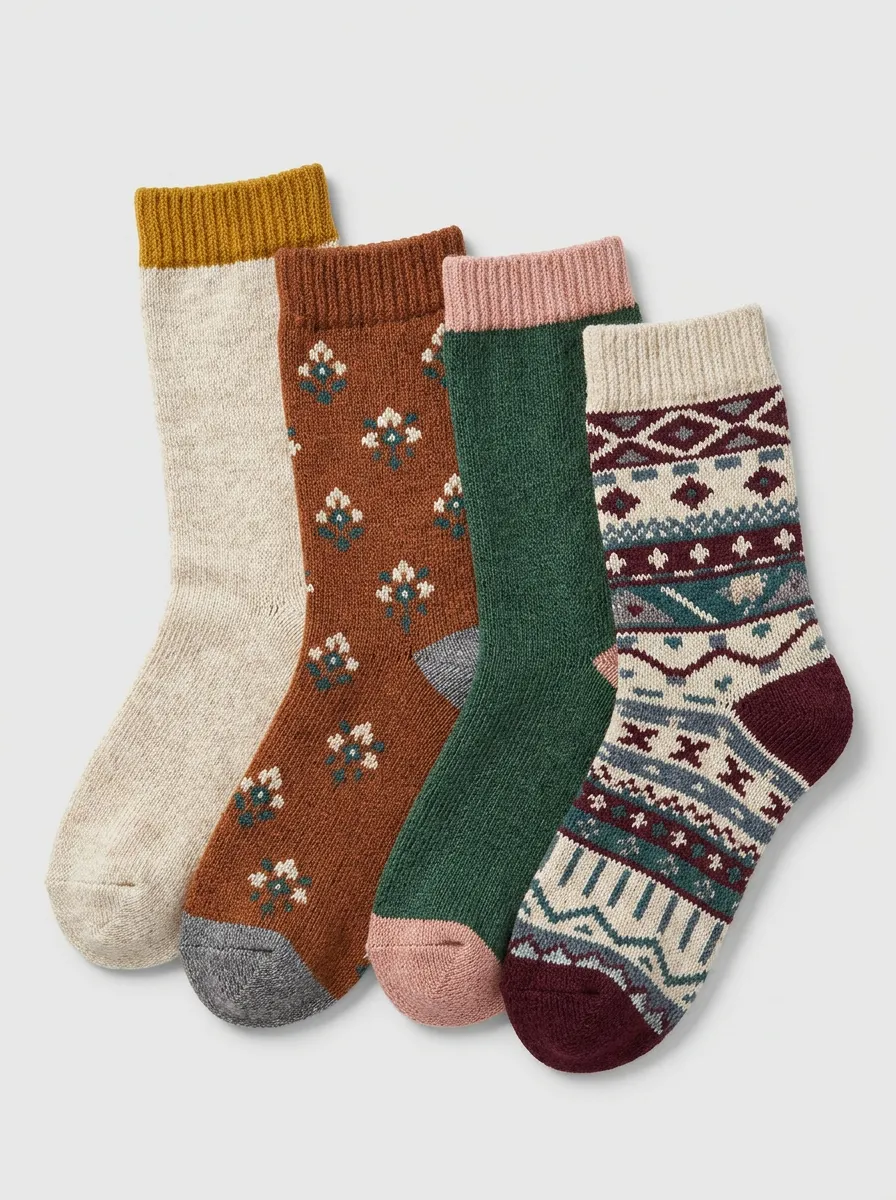 Boho Inspired Geometric Floral Vintage Four-Pair Casual Socks