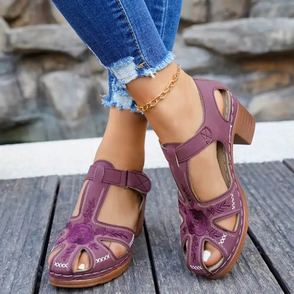 Cutout Block Heel Sandals