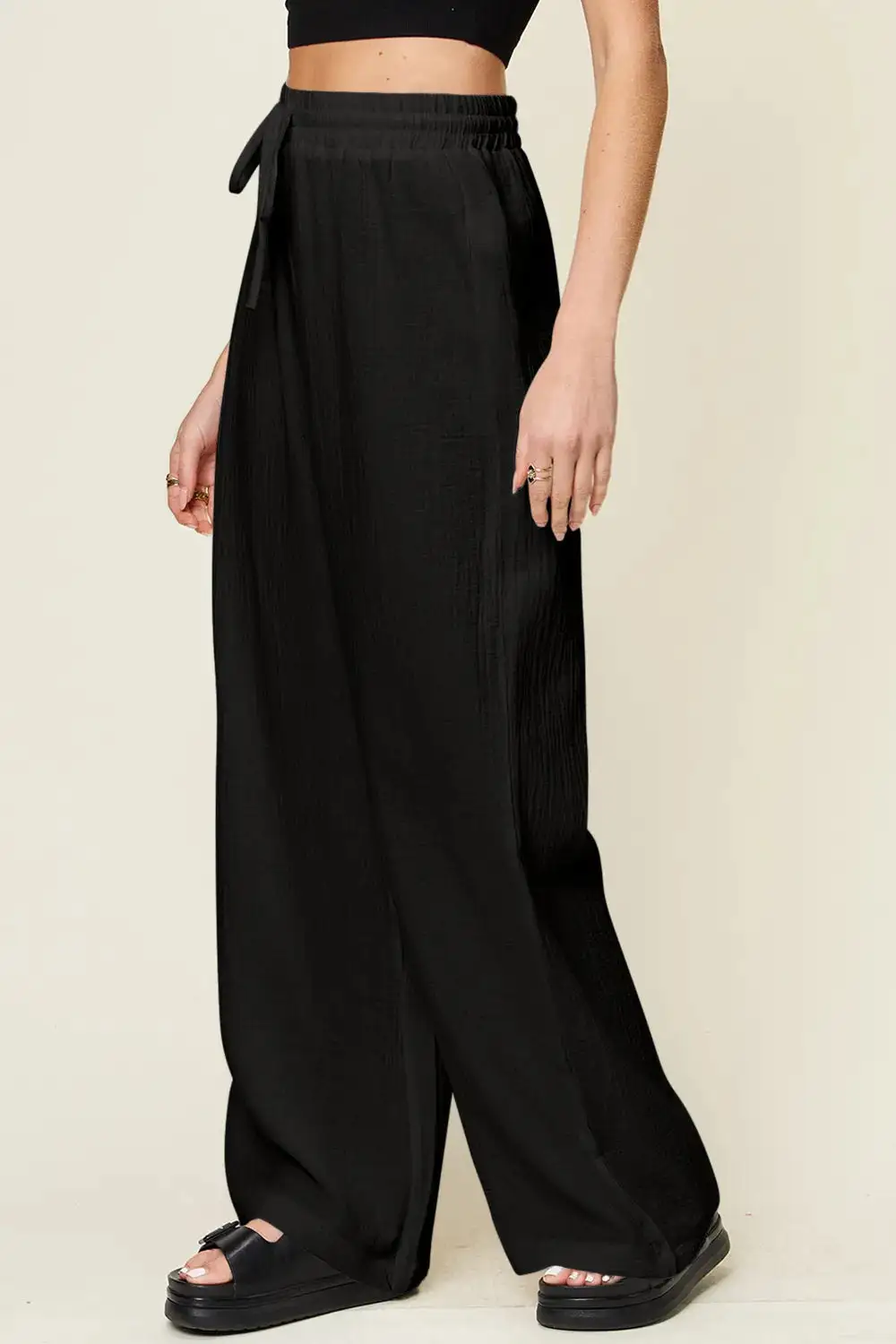 Tailored Wide Leg Drawstring Pants