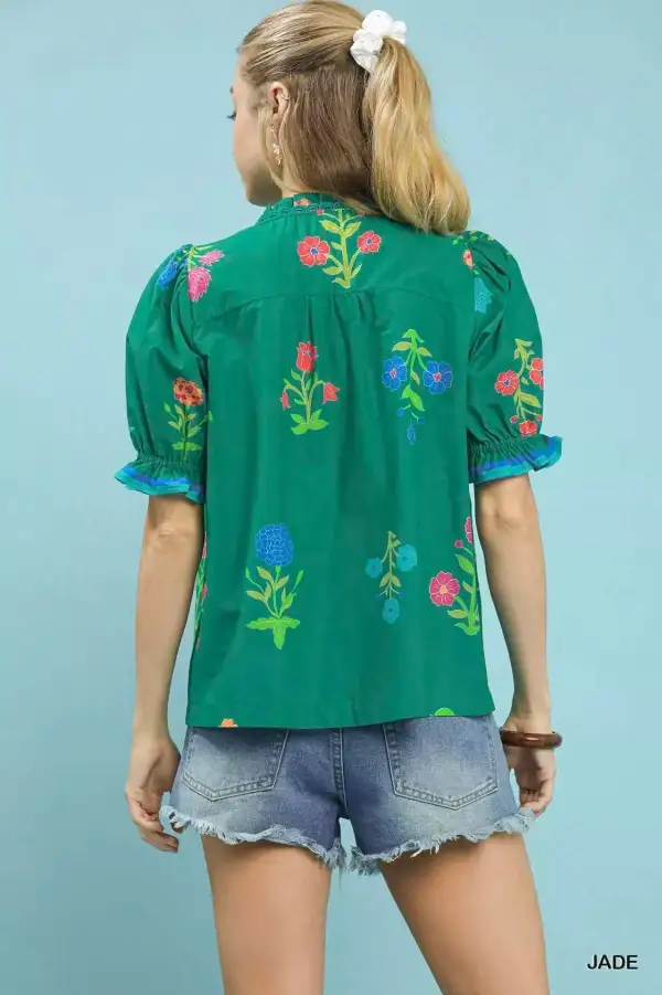 Petal Parade Print Button Down Blouse