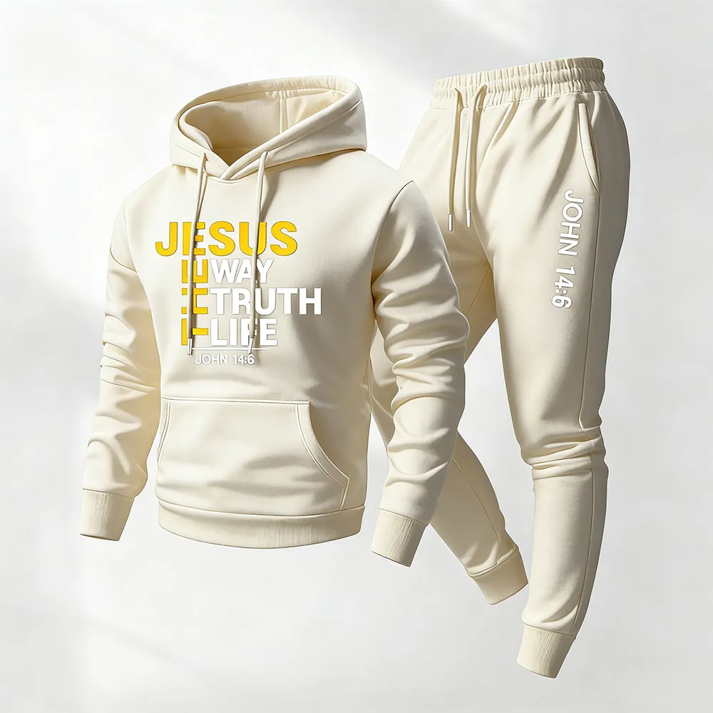 Men's Jesus Letter Printed Hoodie and Sweatpants Set