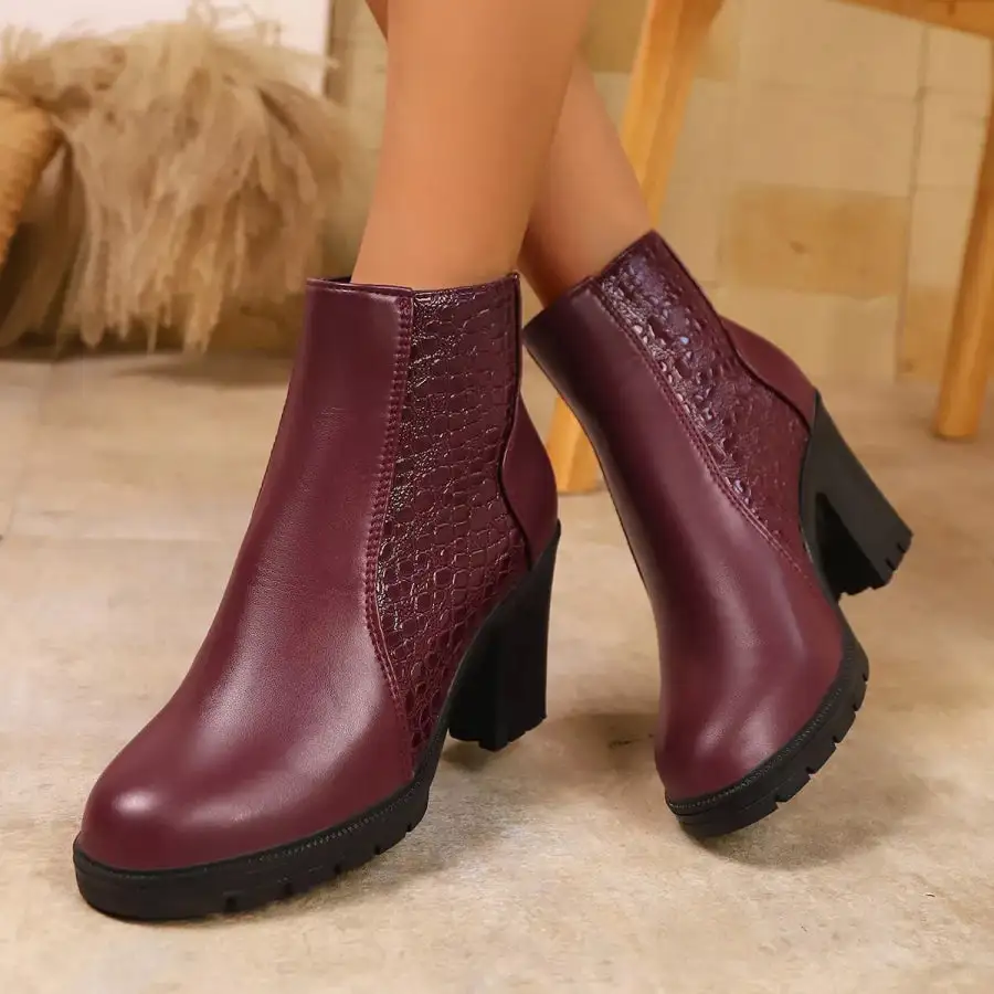 Pleated Point Toe Block Heels Boots