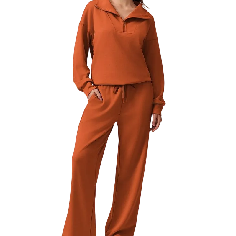 Women's Two-Piece Sports Set Long-Sleeved Half-Zip Cardigan Sweatshirt