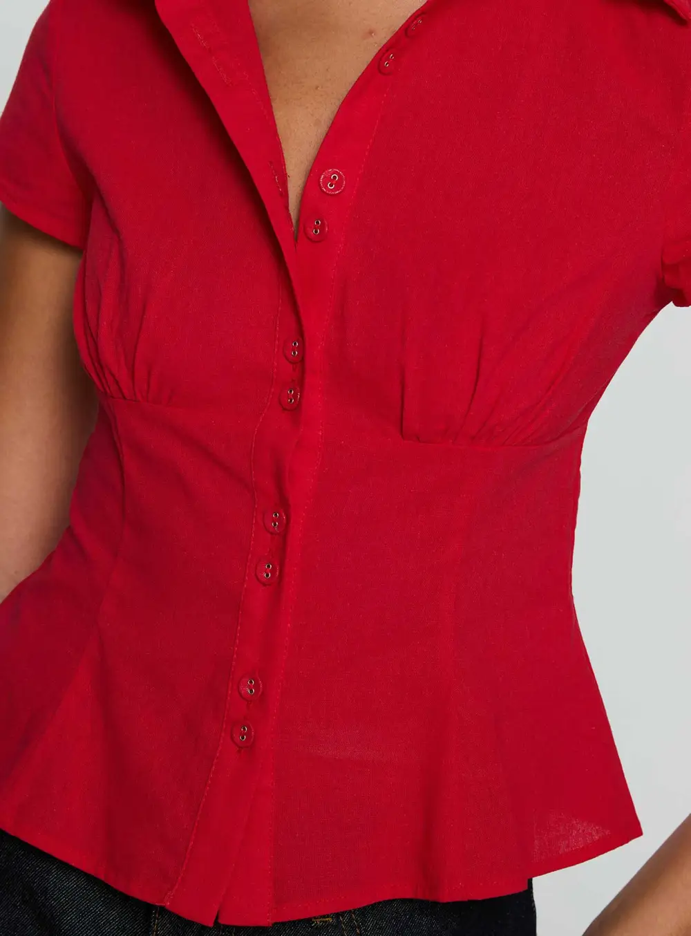 Comfort Fit Button Up Collared Blouse