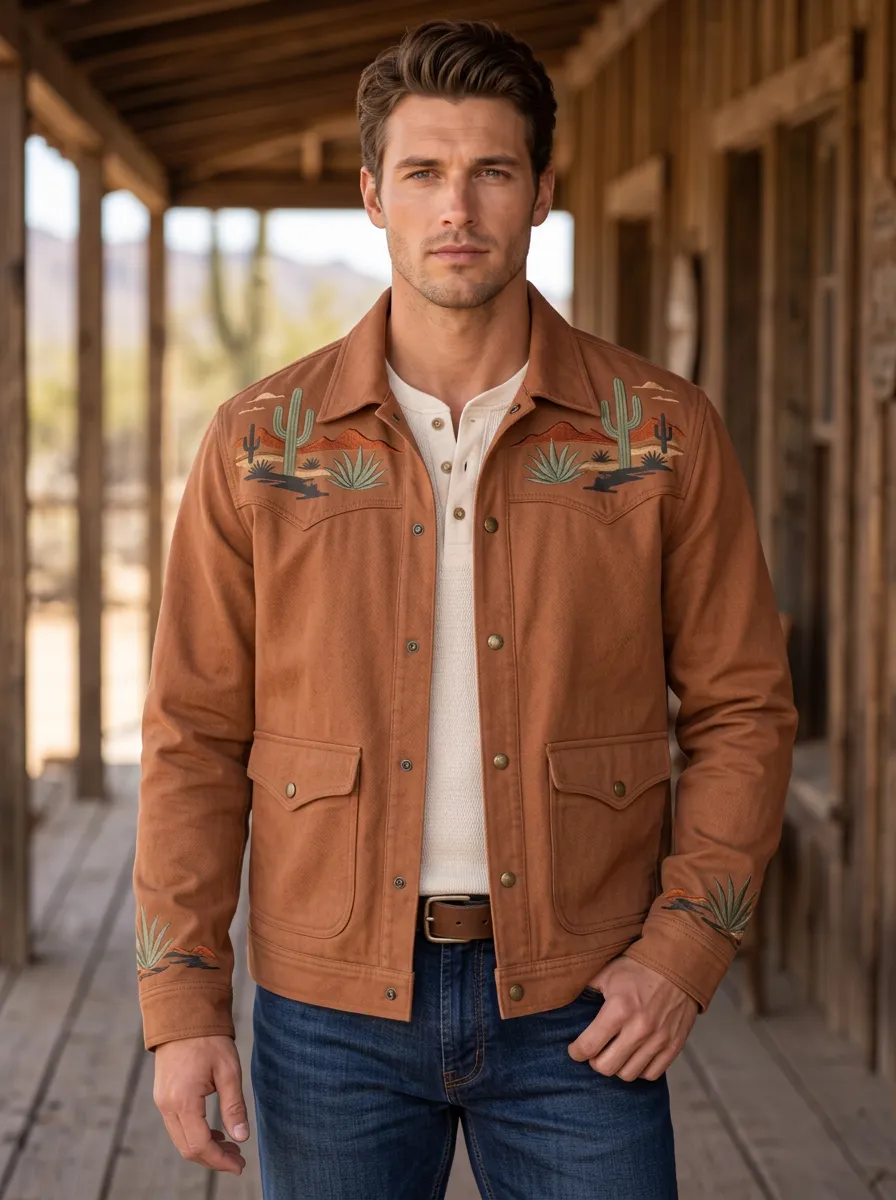 Men's Western Cactus Desert Landscape Jacket