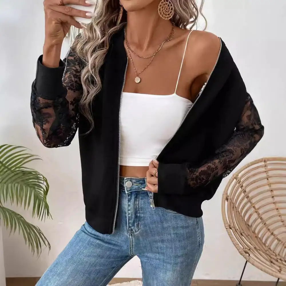 Lace-Trim Casual Outerwear Jacket