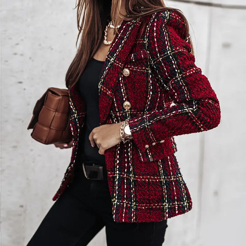 Checked Double-Breasted Women's Blazer