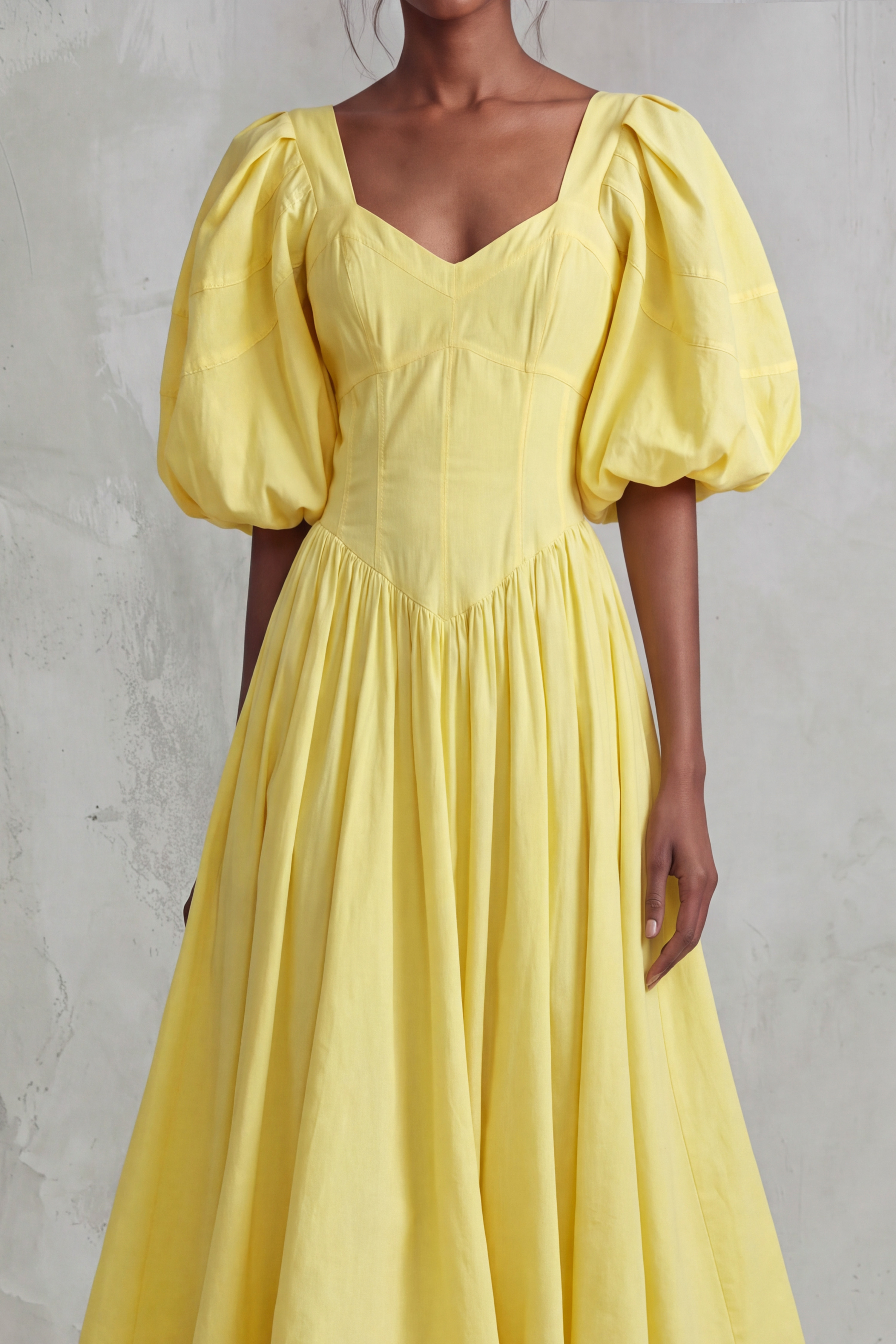 Square Neck Puff Sleeve Maxi Dress