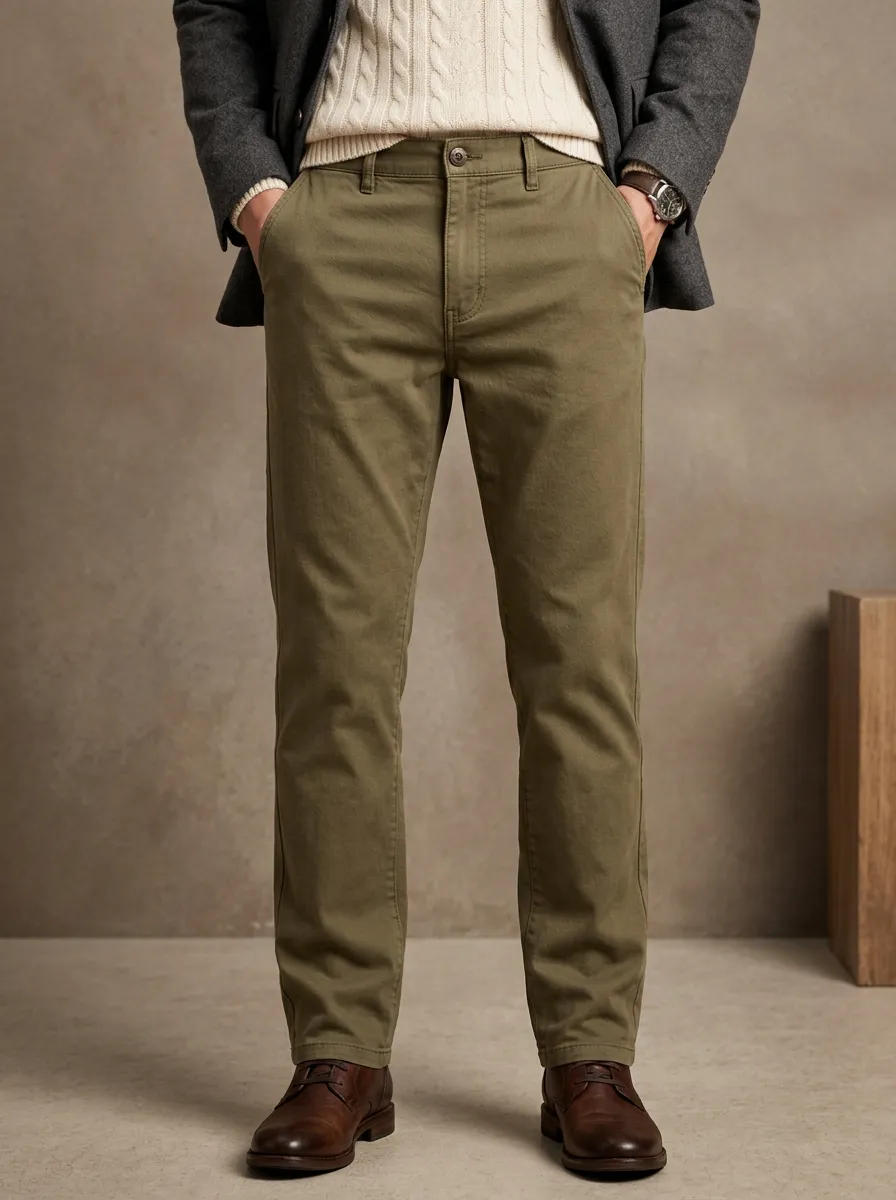 Men's Chino Dress-Casual Winter Button Trousers