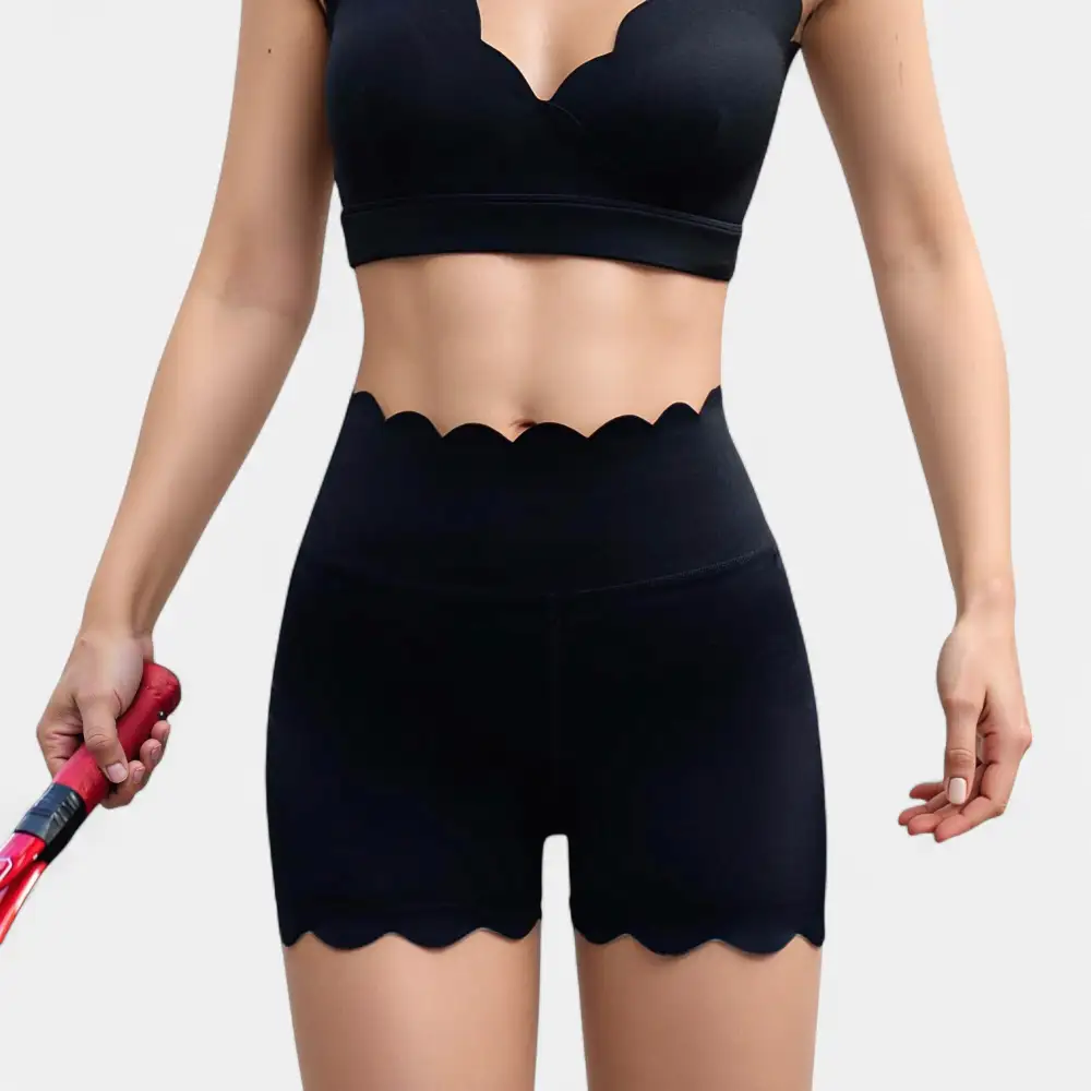 High-Waist Seamless Stretch Scalloped Athletic Shorts