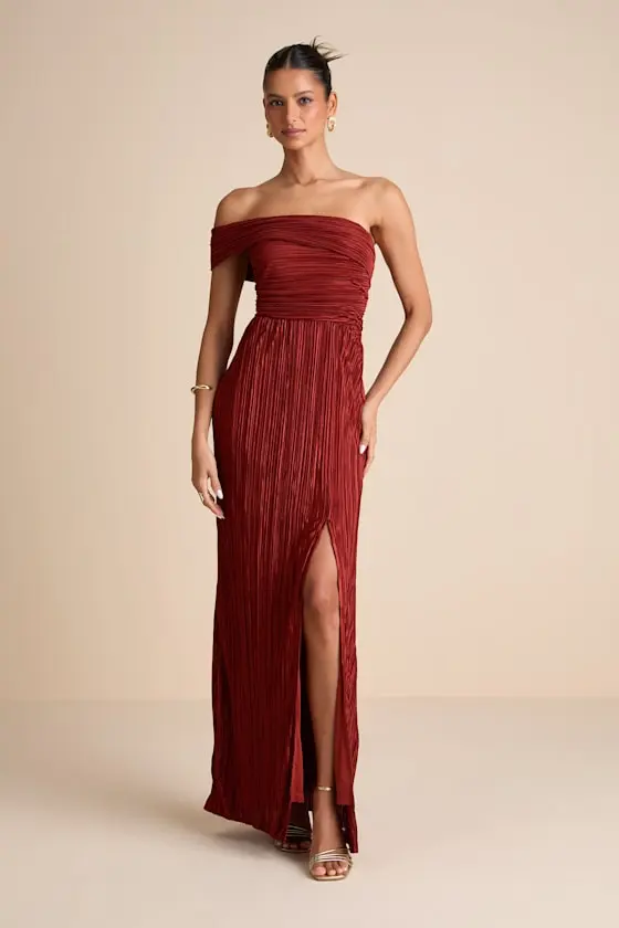 Poised Performance Fuchsia Plisse One-Shoulder Maxi Dress