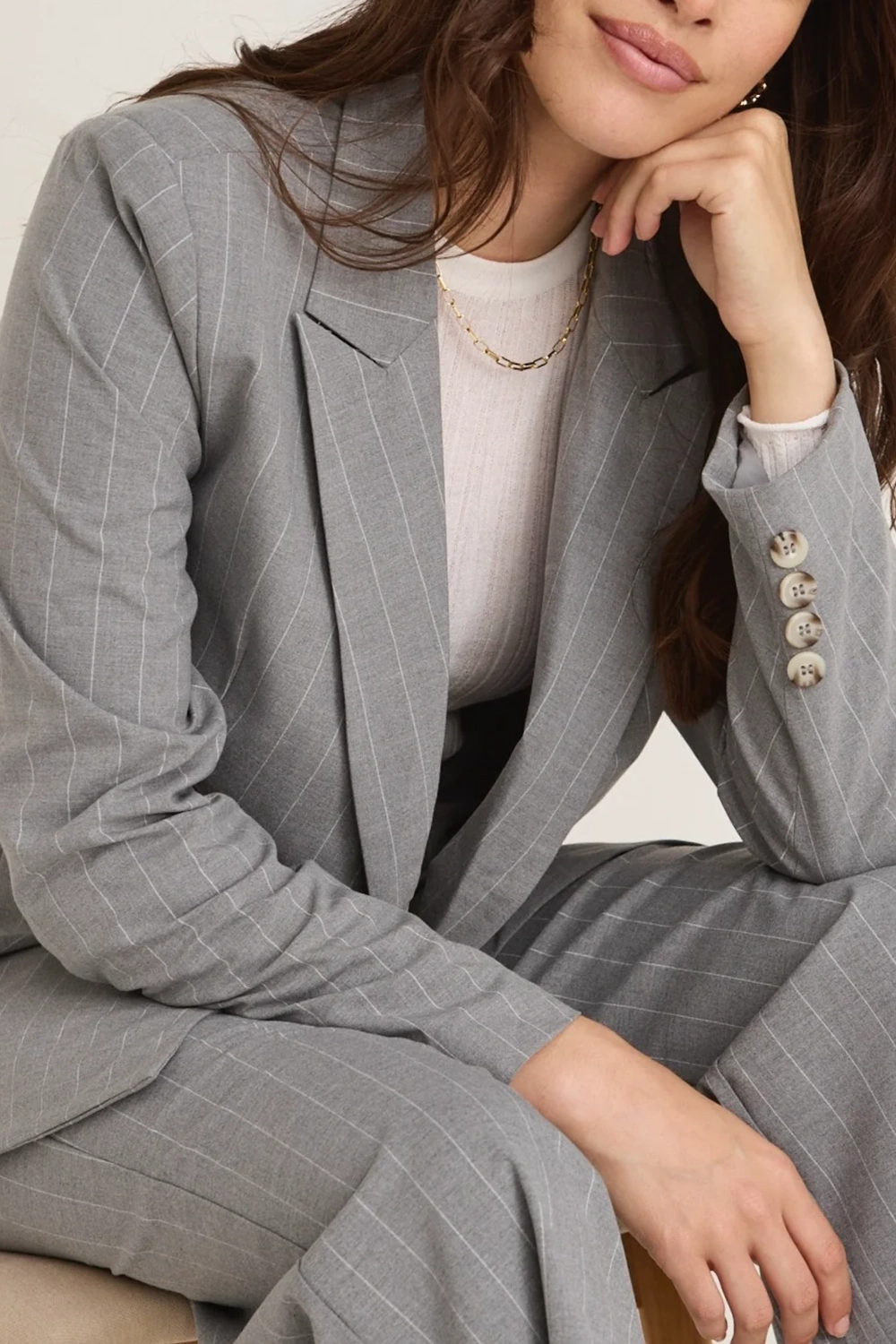 Grey Pinstripe Double - Breasted Blazer