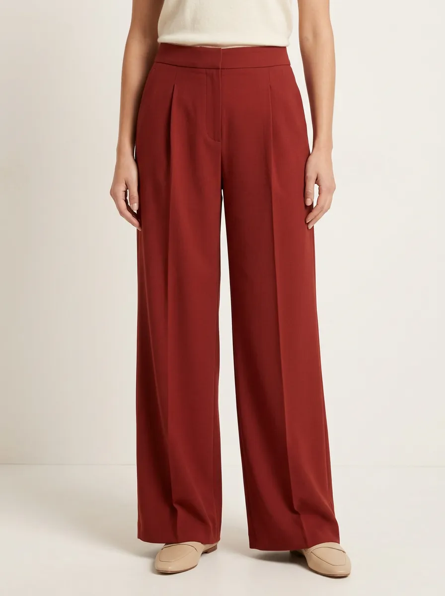 Office Style Pleated Wide-Leg Trousers
