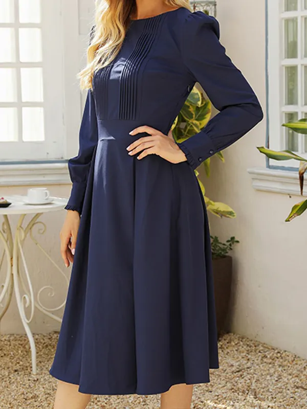 ROUND NECK LONG PUFF SLEEVE DRESS