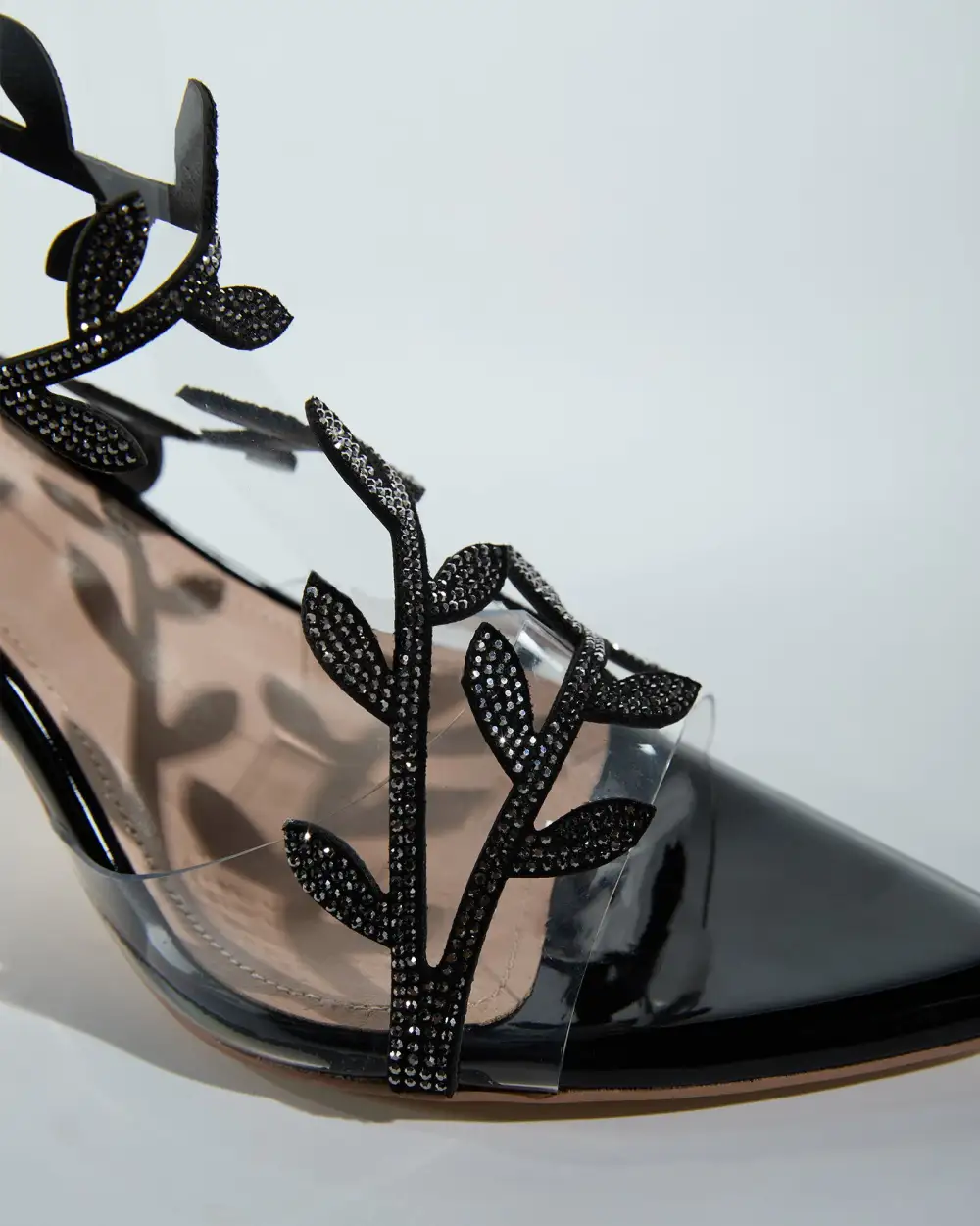 Rhinestone Leaf Sandals in Black
