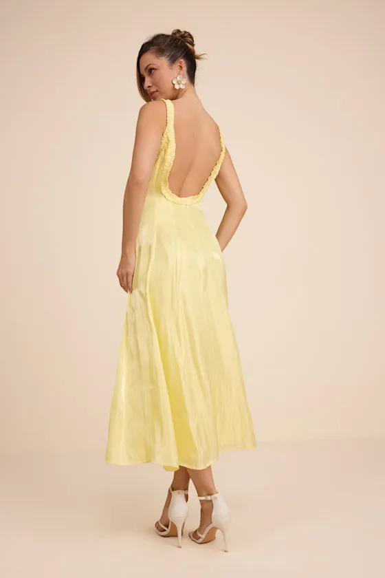 Marlana Light Yellow Sleeveless Ruffled Midi Dress