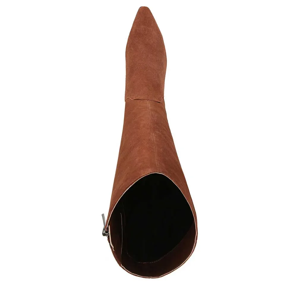 Faux-Suede Zip-Up Pull-On Kitten-Heel Knee-High Boots