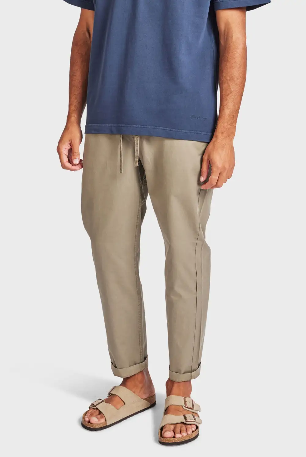 Ice Grey Elastic Waist Slim Chino Pant