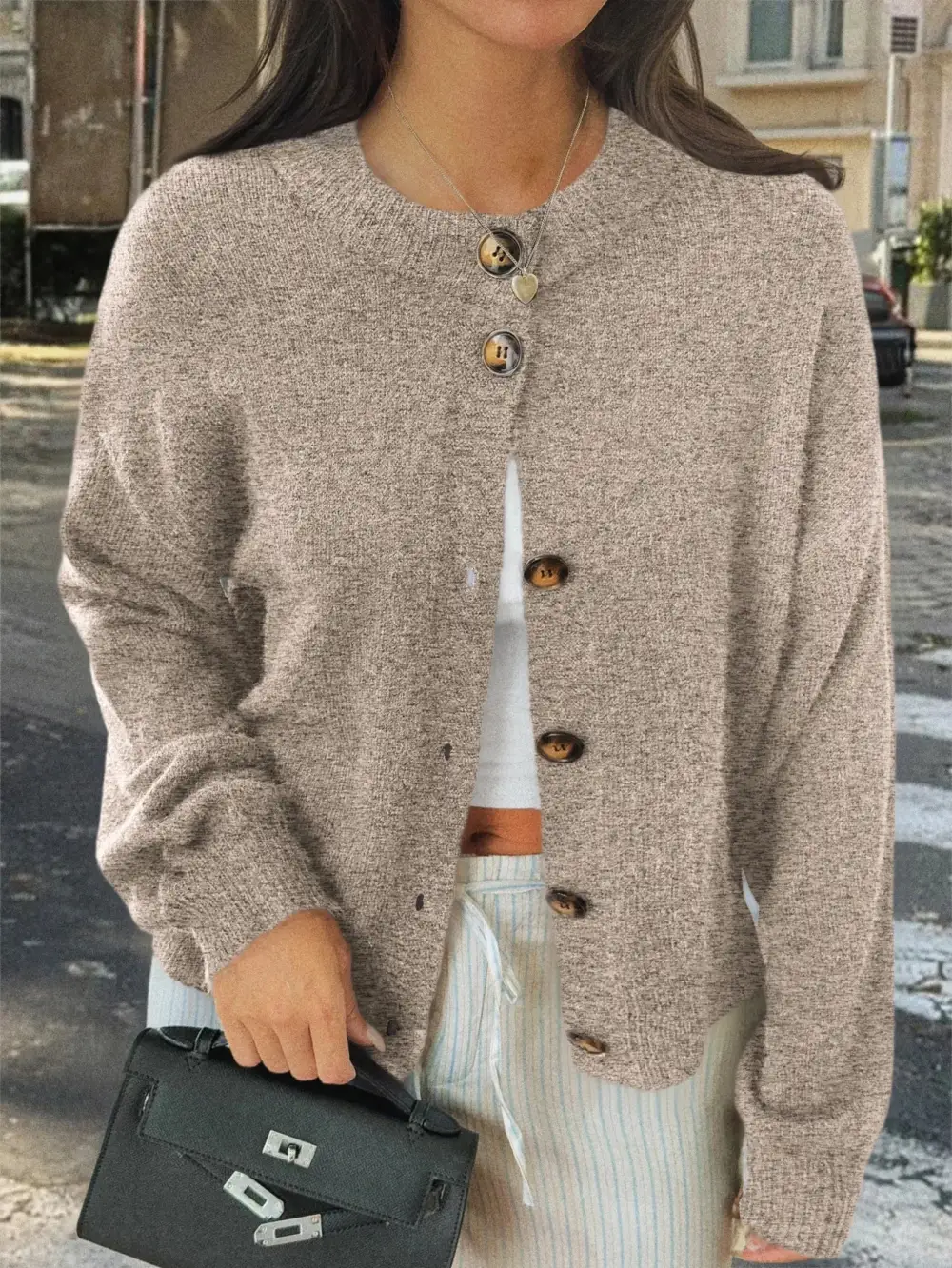 Medium-Length Cable Knit Jacket