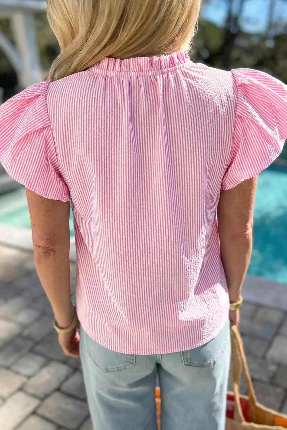 Striped Sleeve Neck Blouse