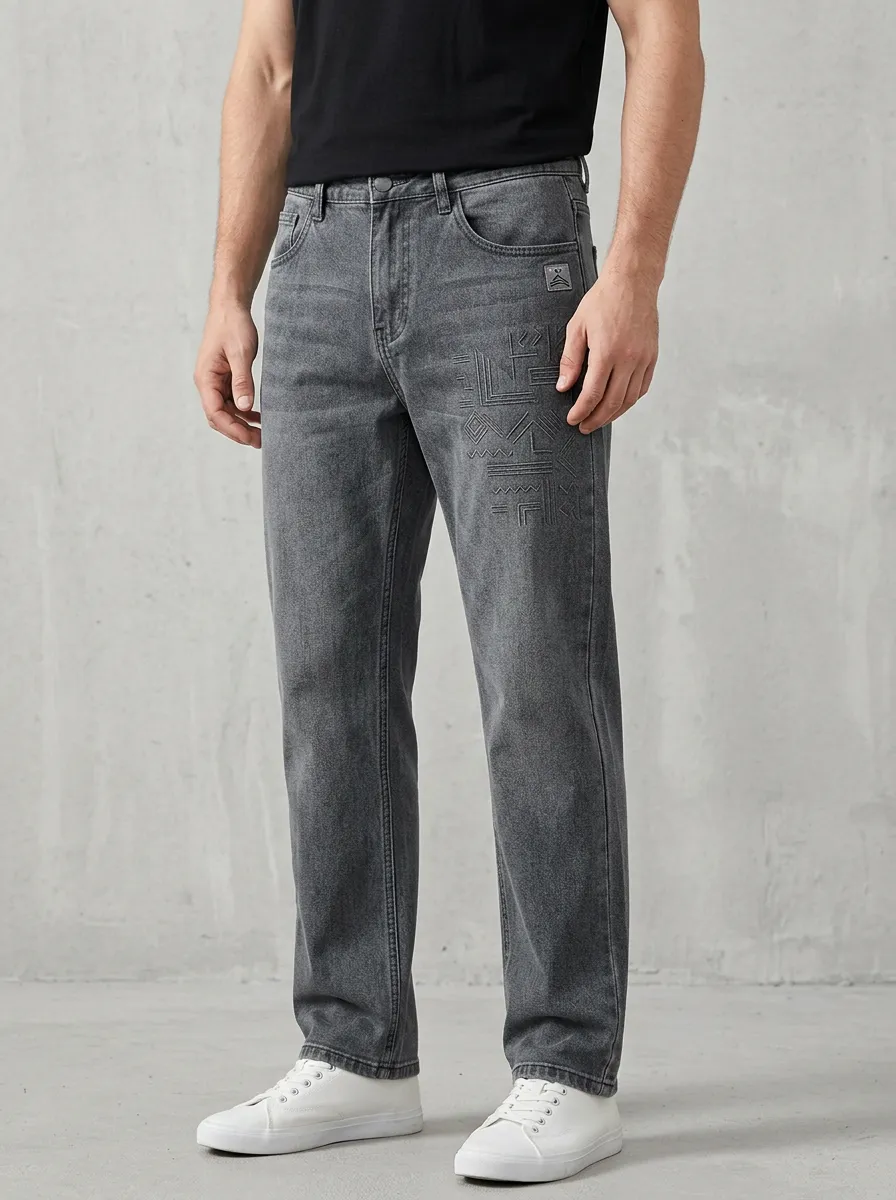 Straight Leg Geometric Graphic Men's Loose Fit Jeans