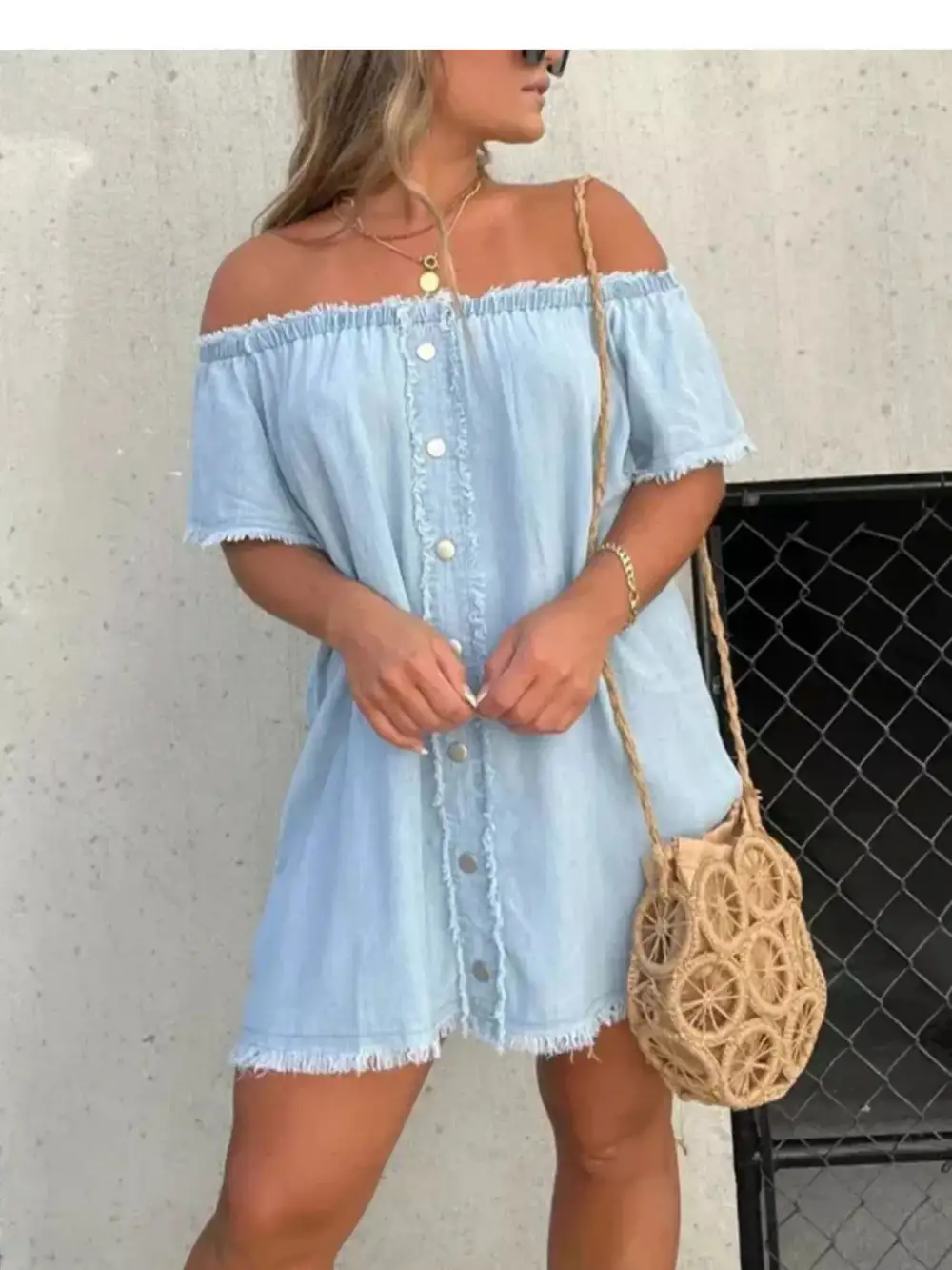 Denim Button Front Dress Casual
