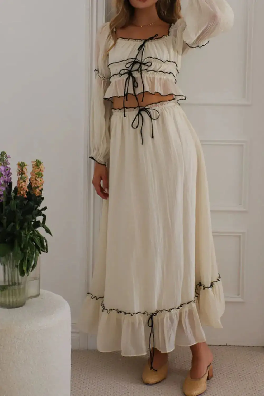 Comfy Shoulder Ruched Detail Coordinated Set