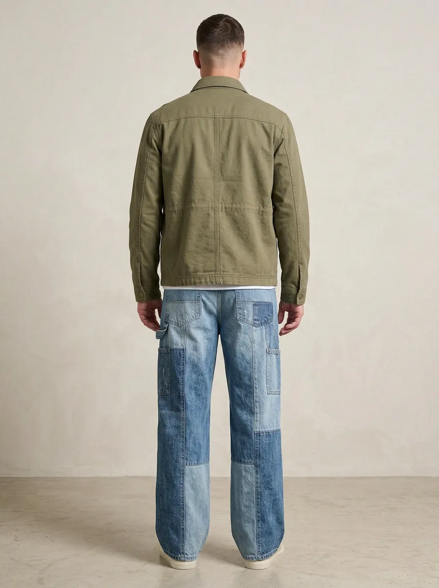 Men's Loose Fit Jeans with Wide Leg Vintage-Inspired Patchwork