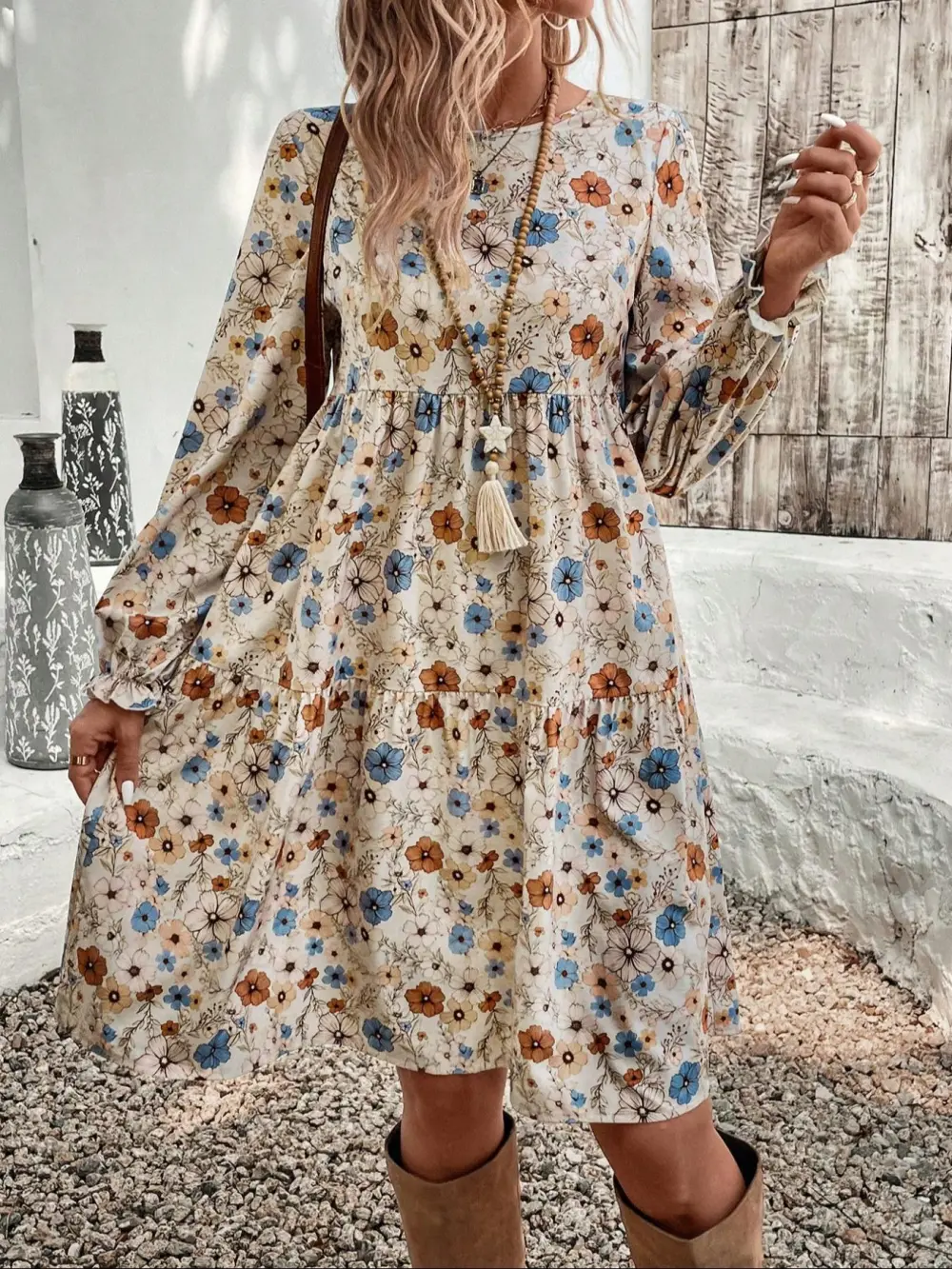 Polished Detail Floral Printed Tiered Dress