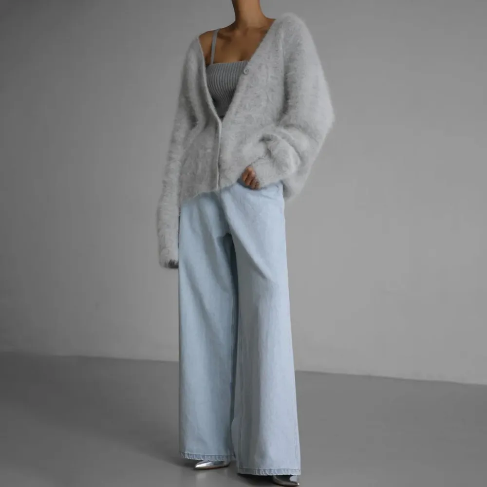 Open-Front Denim Knit Cardigan